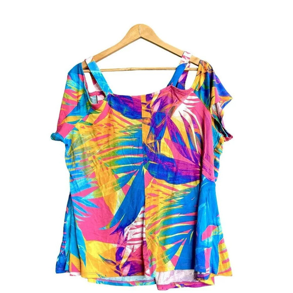LANE BRYANT Tropical Top Multicolor Cold Shoulder Strap Blouse Plus Size 18/20 - Picture 2 of 3